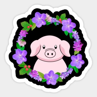 Cute Pig With Flower Wreath Sticker